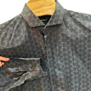 Bogosse Men's Button Down Long Sleeve Shirt Geometric Size 5 Blue 100% Cotton